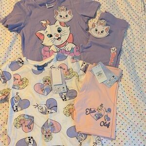 Disney Frozen and Aristocats Kids Short Set - Purple and Pink